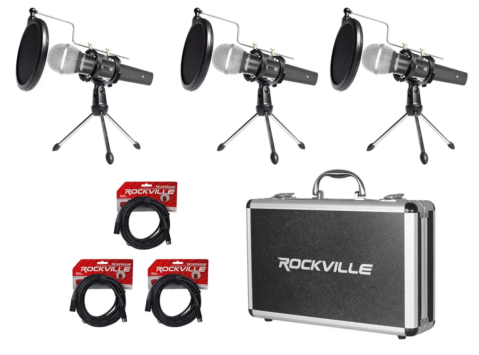 Вокальный микрофон Rockville RMC Black с аксессуарами (3 штуки)