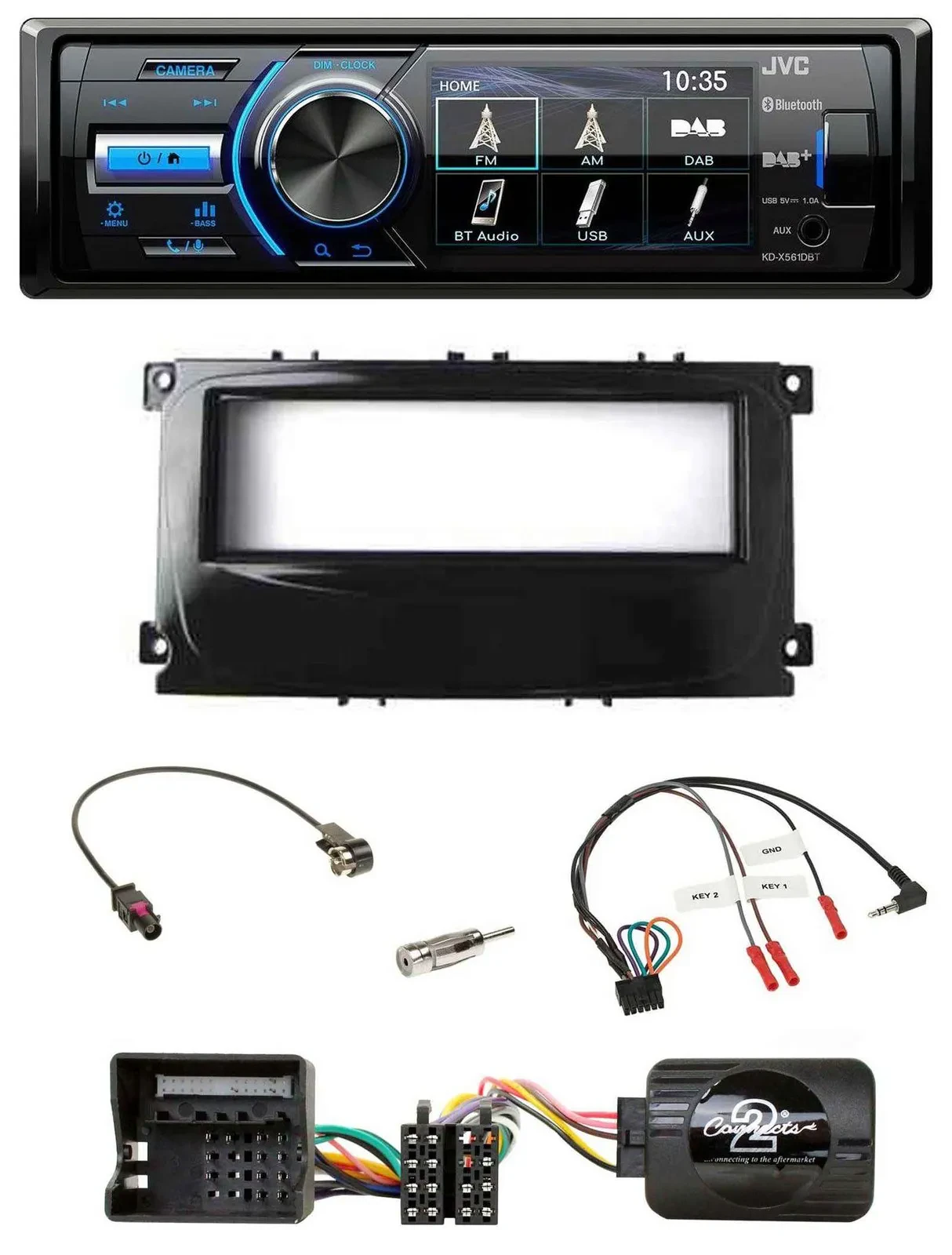 JVC Bluetooth Lenkrad USB DAB Autoradio für Ford Focus ab 07 Galaxy C-Max schwar