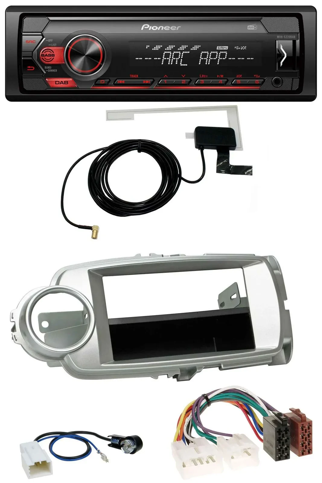 Автомагнитола Pioneer 1DIN USB DAB MP3 AUX для Toyota Yaris (2011–2014) серебристая