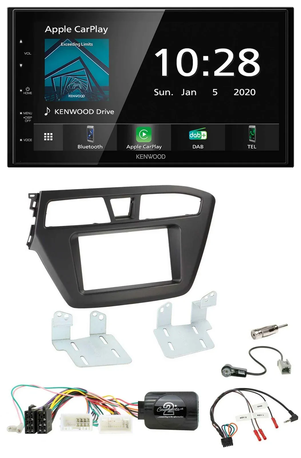 Kenwood Bluetooth Lenkrad DAB USB 2DIN Autoradio für Hyundai i20 ab 2015 ohne So