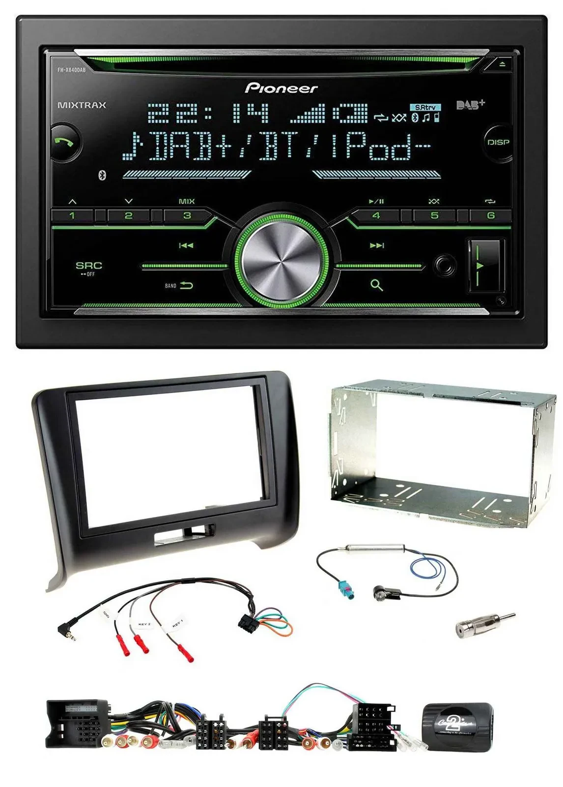 Автомагнитола для Audi TT 2006–2014 Pioneer 2 DIN Bluetooth DAB USB CD, поддержка управления на руле