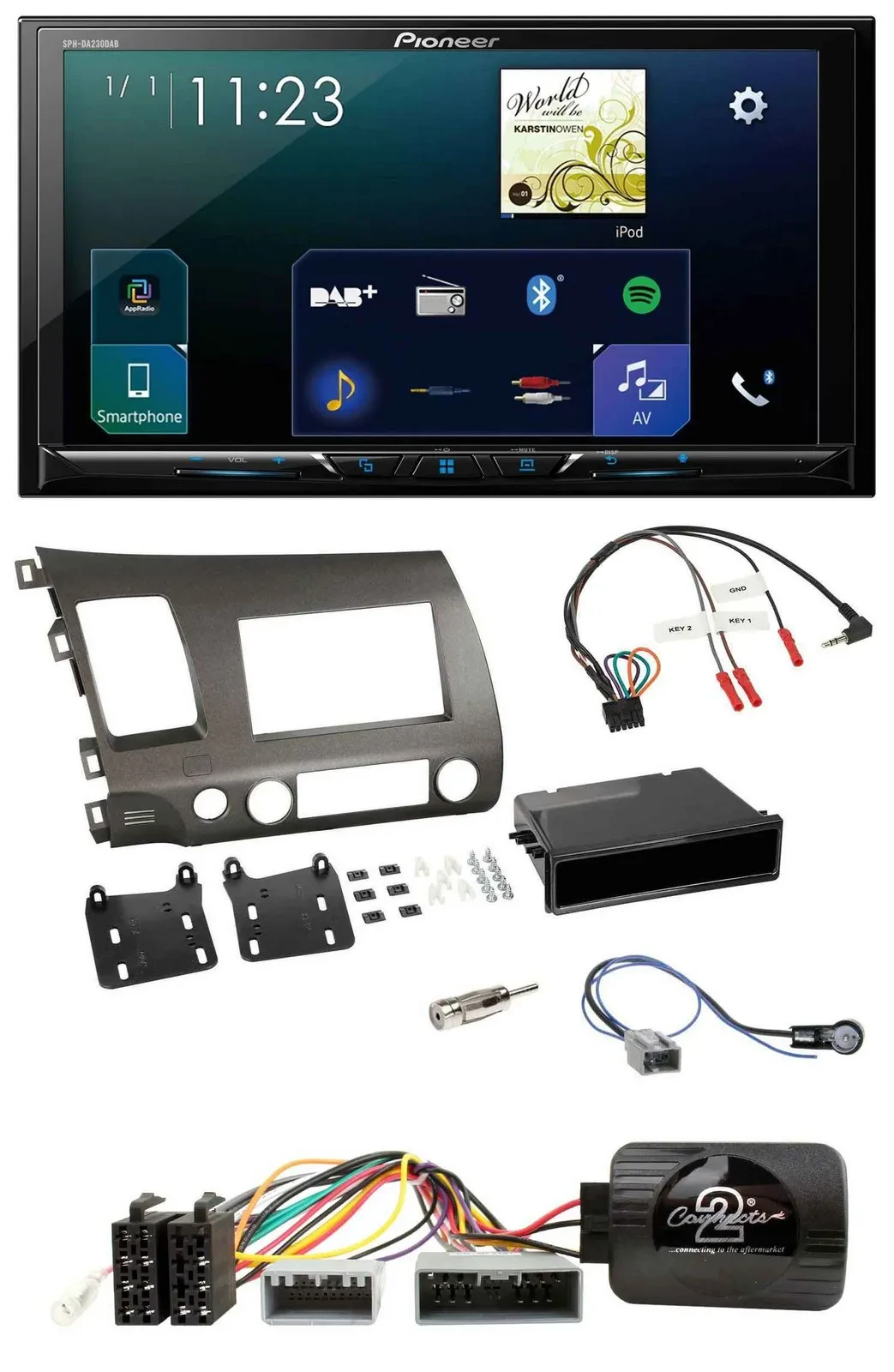 Автомагнитола Pioneer 2DIN, DAB, Bluetooth, USB для Honda Civic 2006–2010 Hybrid, поддержка управления на руле