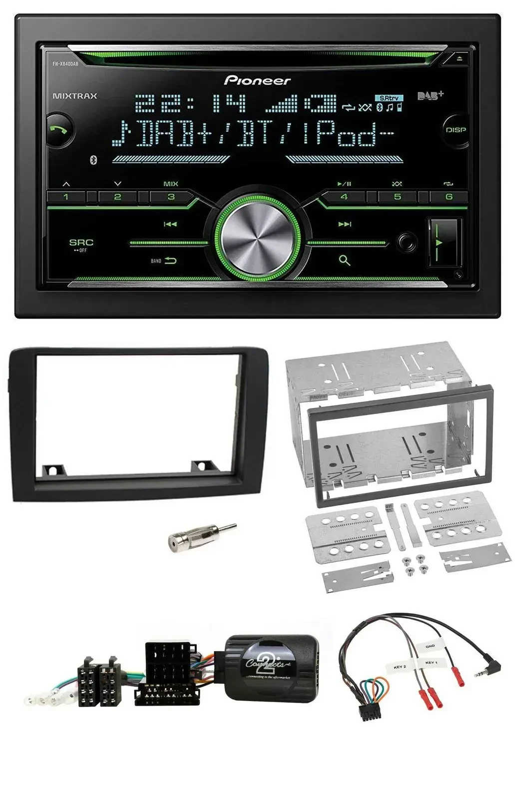 Pioneer Bluetooth Lenkrad DAB 2DIN USB CD Autoradio für Fiat Idea 06-12 schwarz