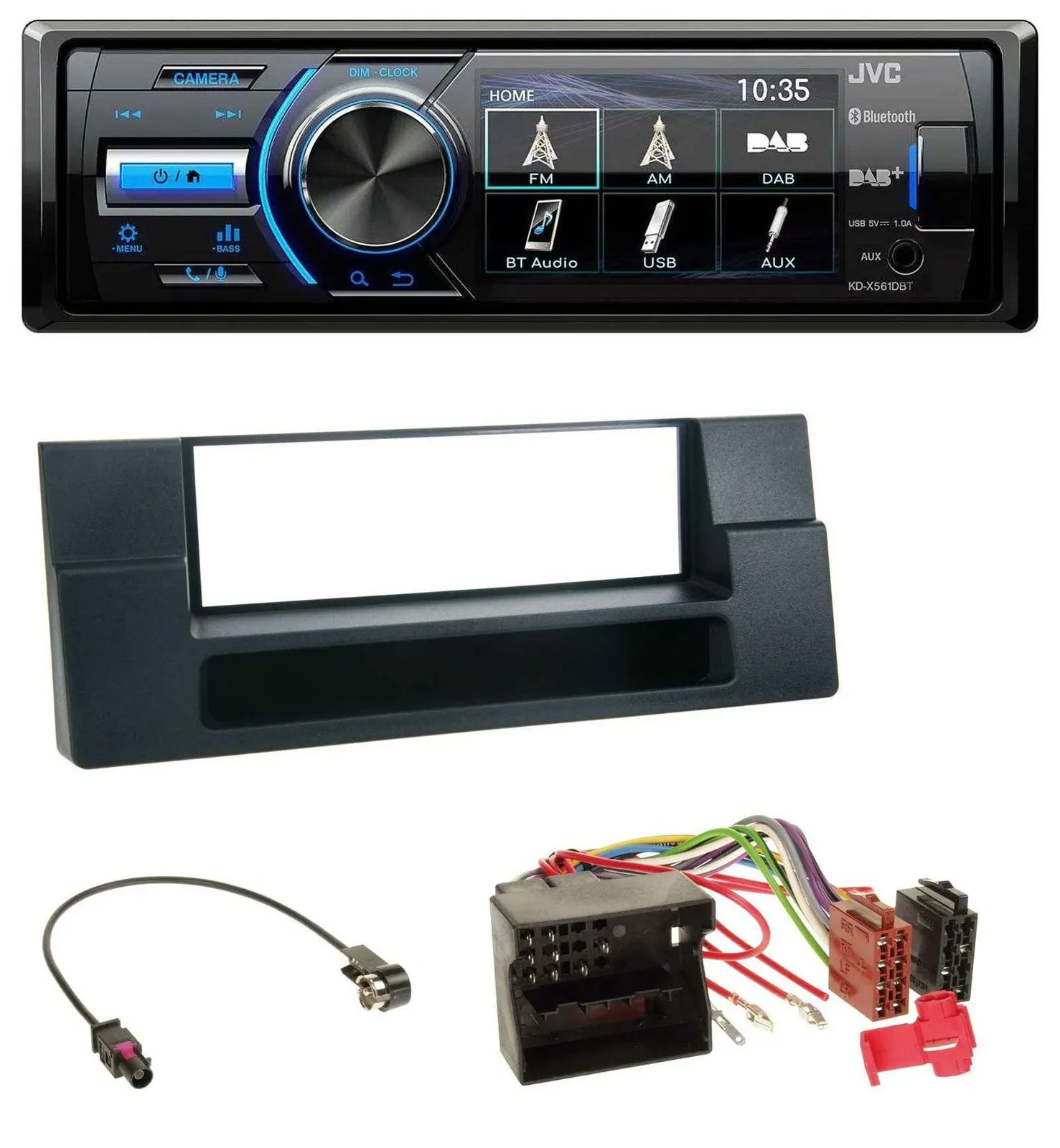Автомагнитола JVC Bluetooth/MP3/USB/DAB для BMW X5 E53 и 5 E39, Quadlock, с карманом
