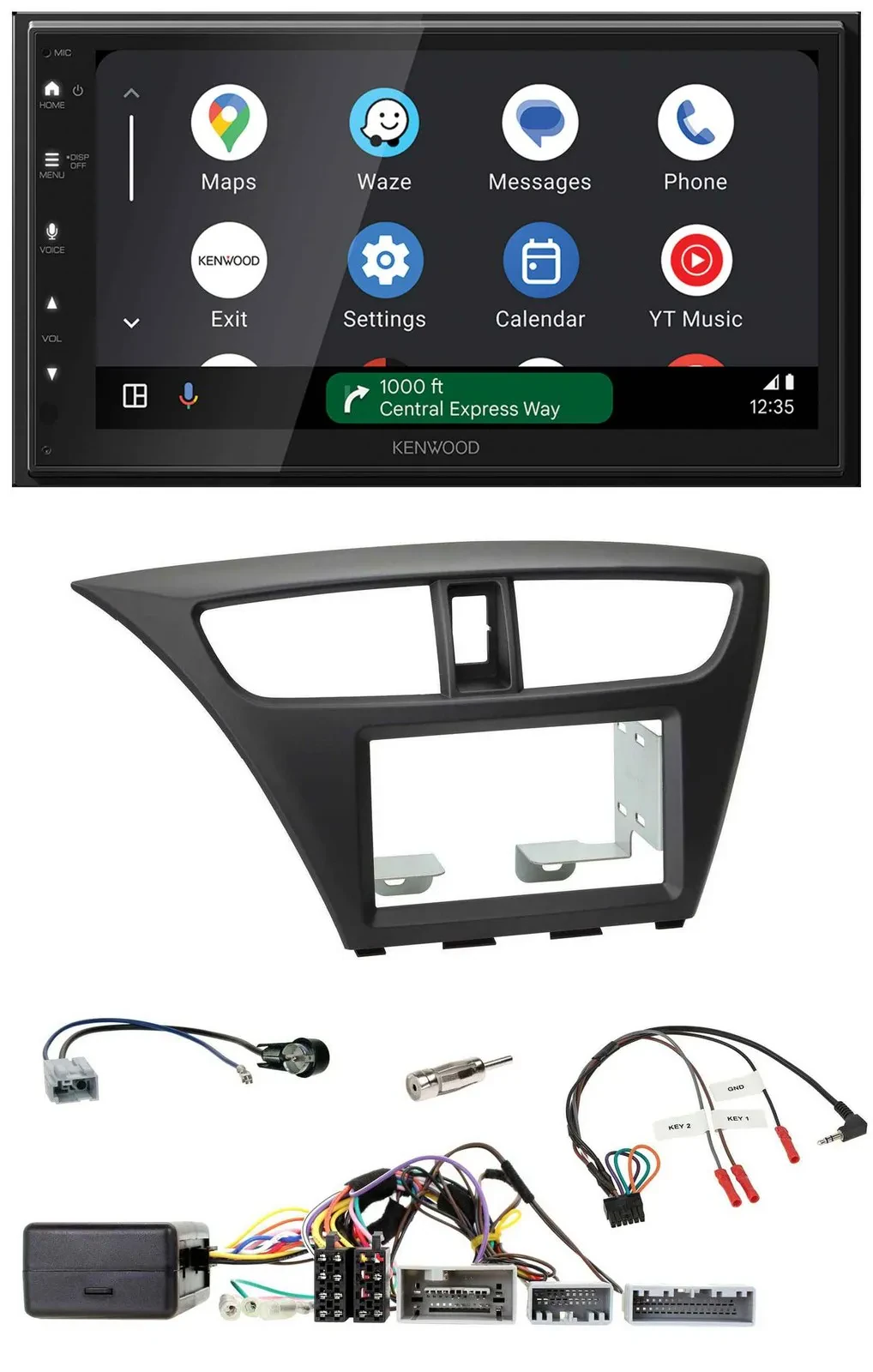 Kenwood DAB Bluetooth USB Lenkrad 2DIN Autoradio für Honda Civic ab 12 schwarz