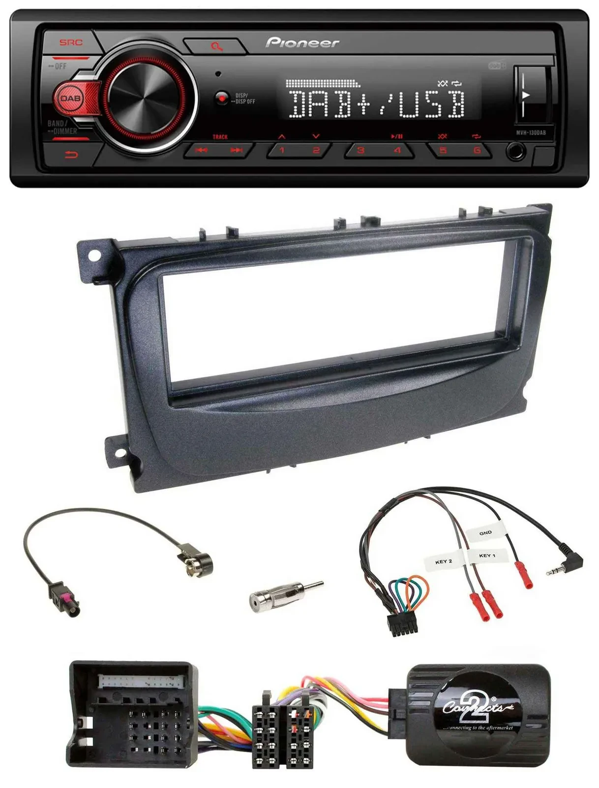 Автомагнитола Pioneer 1-DIN DAB USB для Ford S-Max/Mondeo 2007–2014, черная, поддержка управления с руля