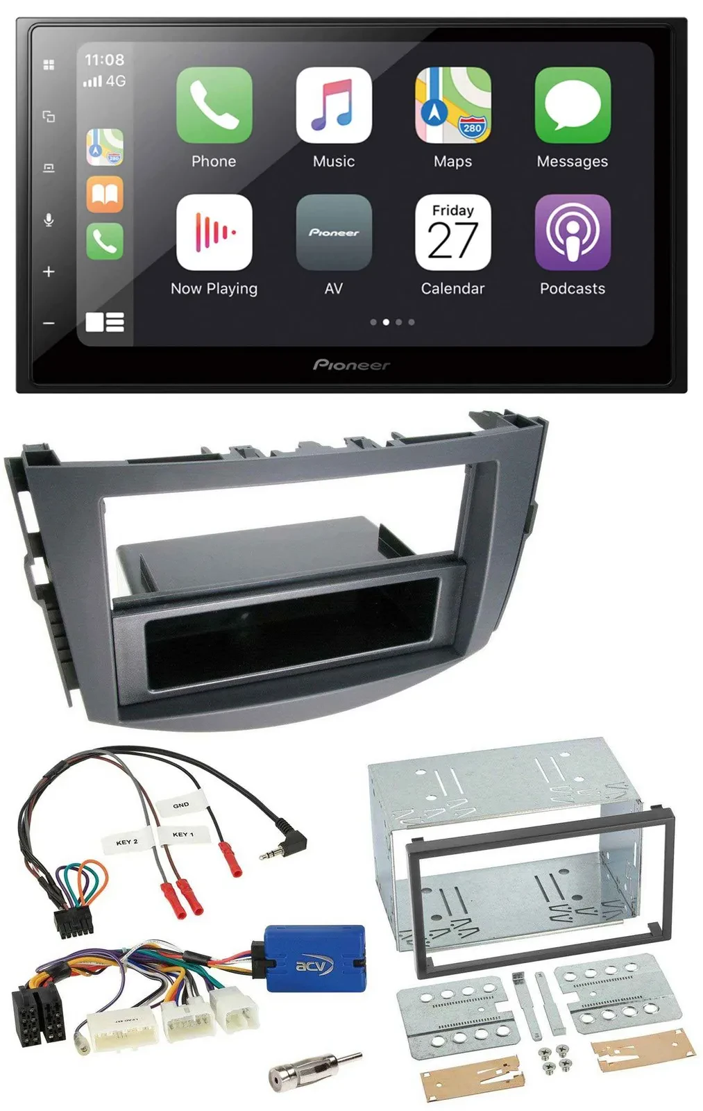 Pioneer Lenkrad Bluetooth DAB 2DIN USB Autoradio für Toyota RAV 4 ab 2011 28 Pin