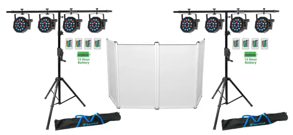 DJ Package (8) Rockville Rechargeable LED DMX DJ Wash Lights+Crank Stands+Facade