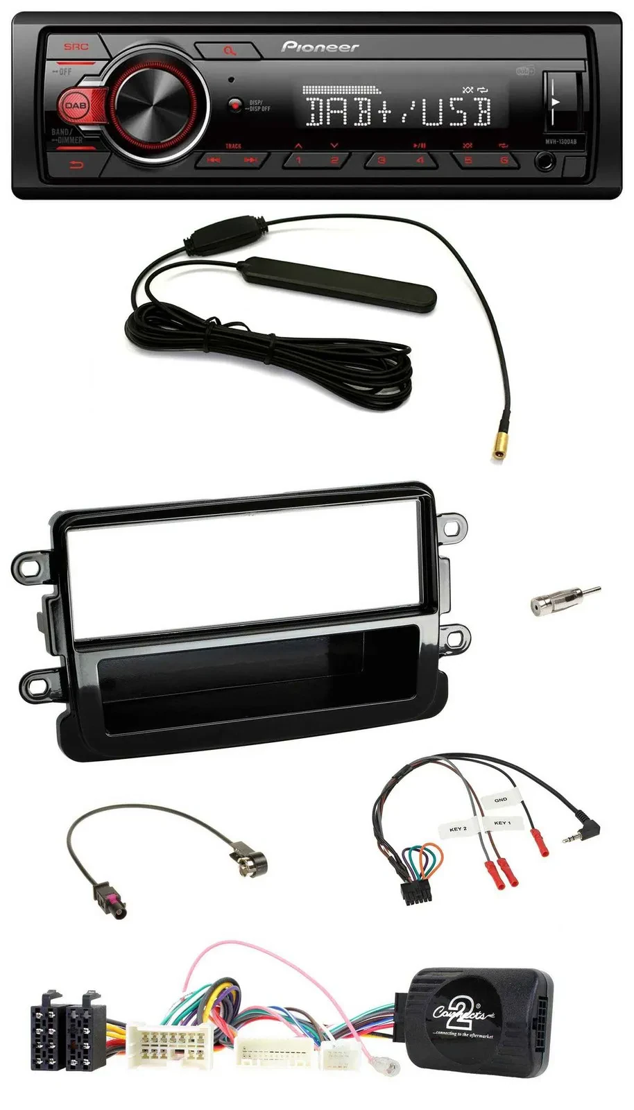Pioneer MP3 DAB 1DIN Lenkrad USB Autoradio für Dacia ab 2012 piano schwarz