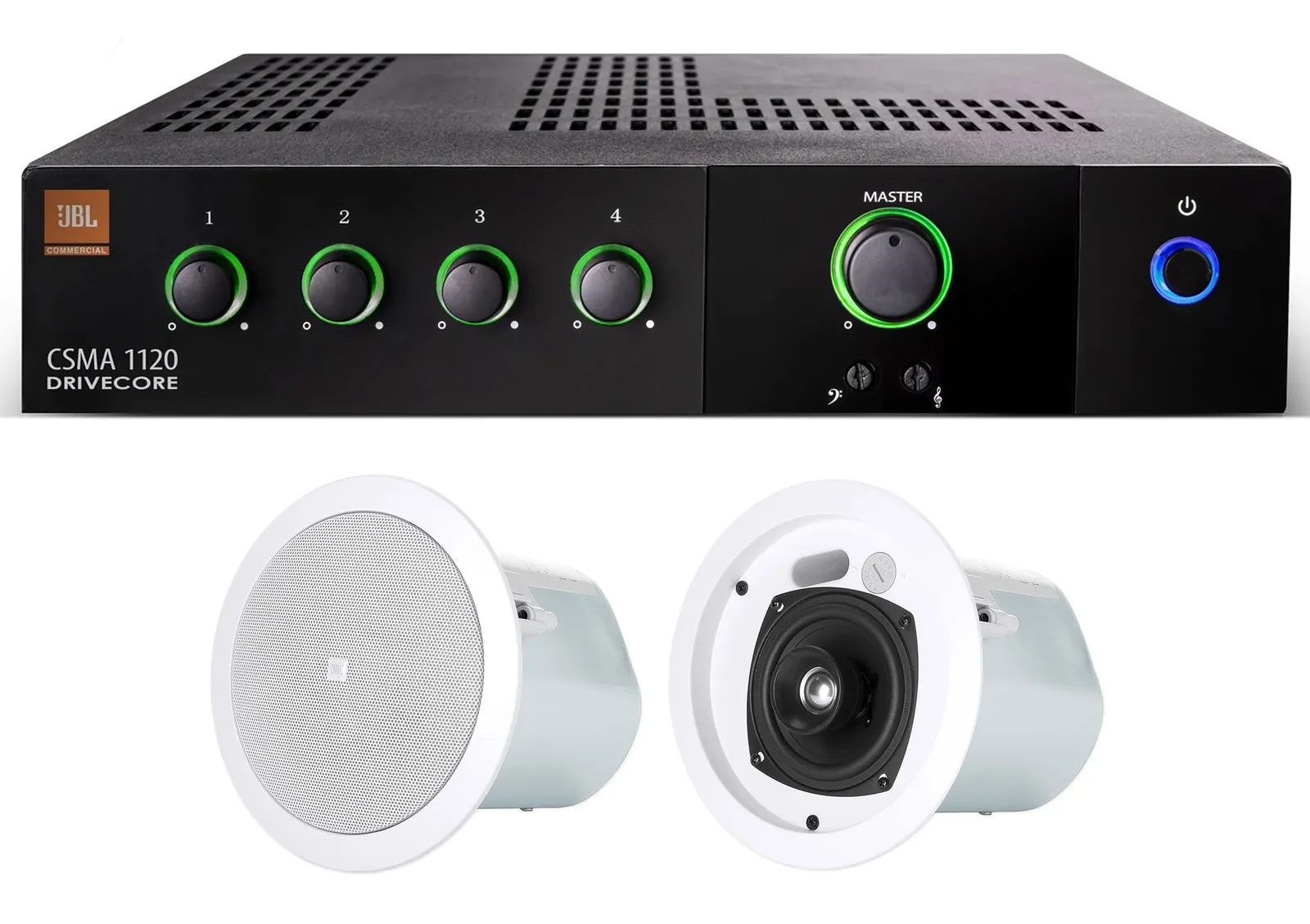JBL CSMA1120 120w Commercial 70v Amplifier Mixer+(2) Ceiling Speakers in White