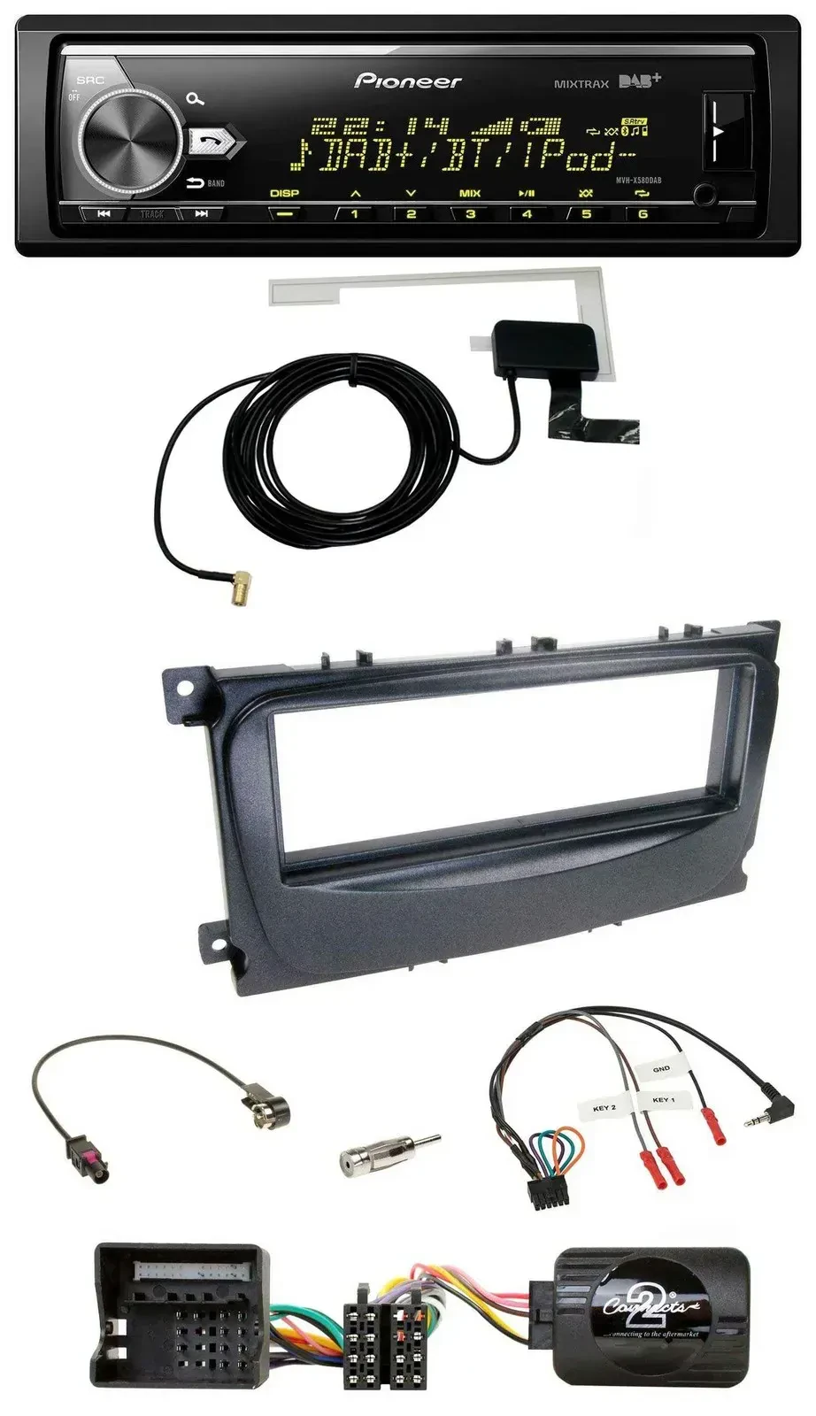 Автомагнитола Pioneer Bluetooth, DAB, USB, поддержка кнопок на руле, для Ford Focus/C-Max/Galaxy (с 2007)