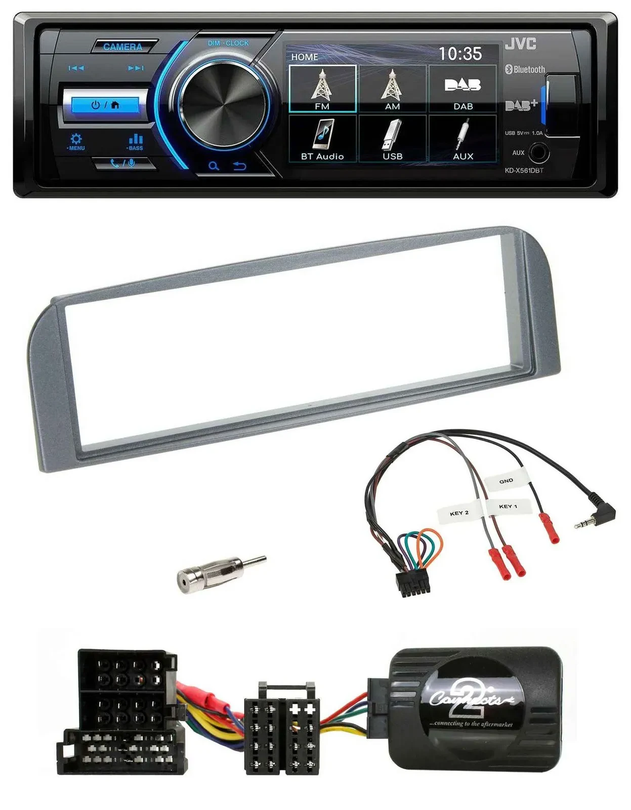 Автомагнитола JVC Bluetooth, USB, DAB, поддержка управления на руле, для Alfa Romeo 147/GT, антрацит