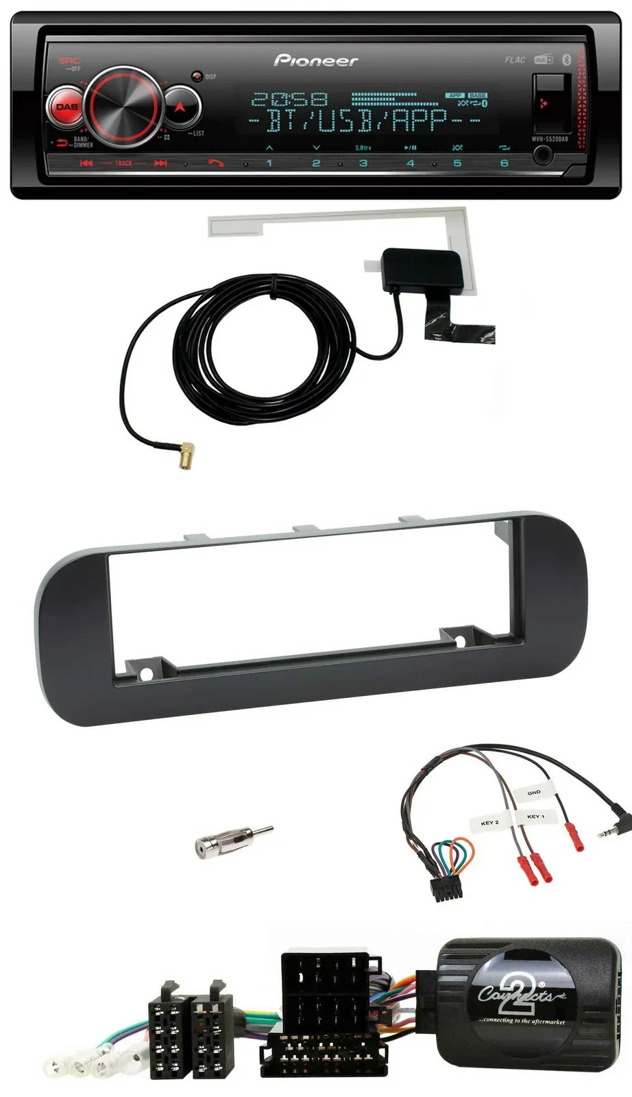 Автомагнитола Pioneer Bluetooth, DAB, USB для Fiat Panda 2012–2020, черный