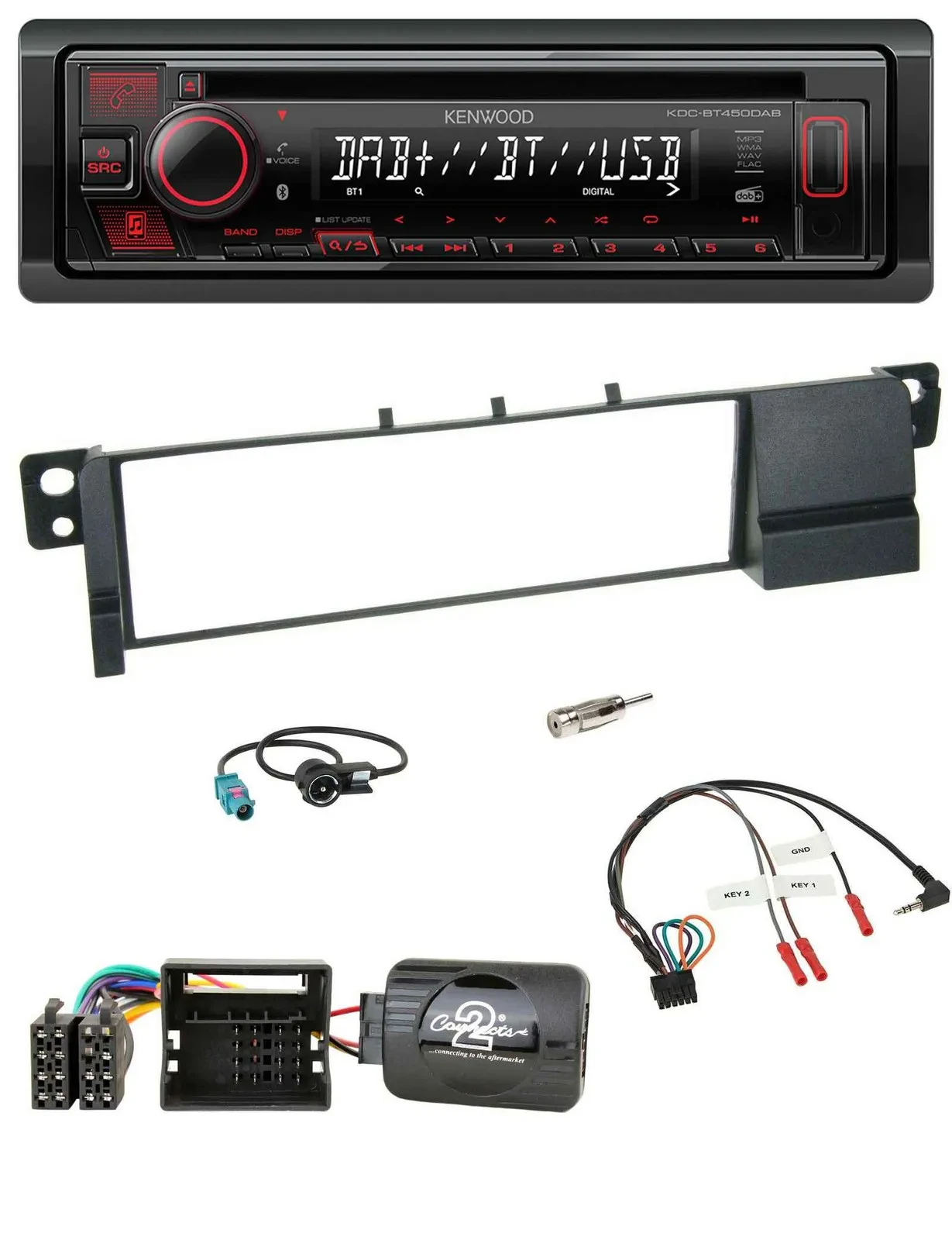 Автомагнитола Kenwood CD/USB/Bluetooth/DAB для BMW 3 Series E46 (2001–2007) Quadlock