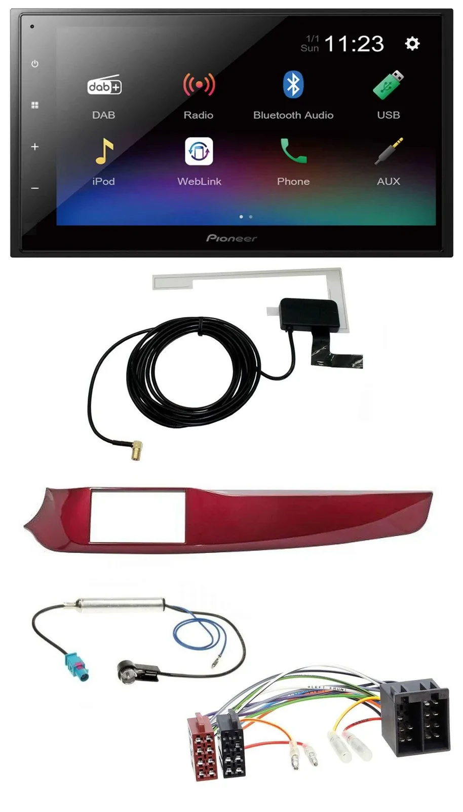 Pioneer DAB MP3 Bluetooth 2DIN USB Autoradio für Alfa Giulietta 10-13 rot glänze