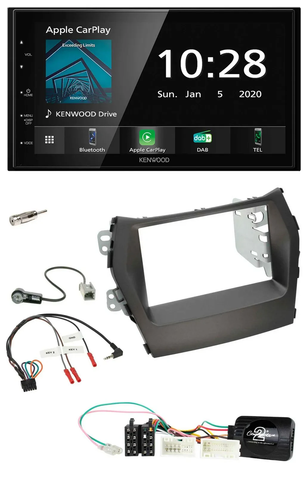 Kenwood Bluetooth Lenkrad DAB USB 2DIN Autoradio für Hyundai Santa Fe ab 2012 oh