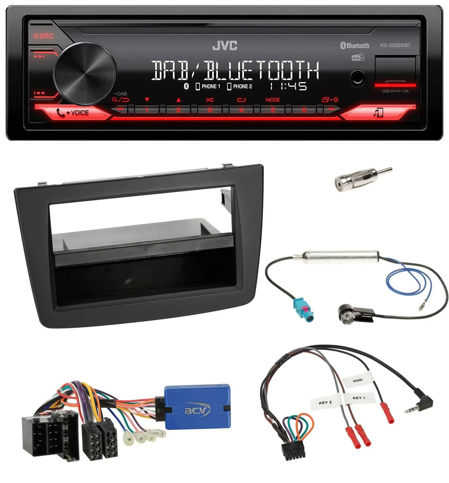JVC Bluetooth USB DAB Lenkrad Autoradio für Alfa Romeo Mito 13-18 955 ISO schwar
