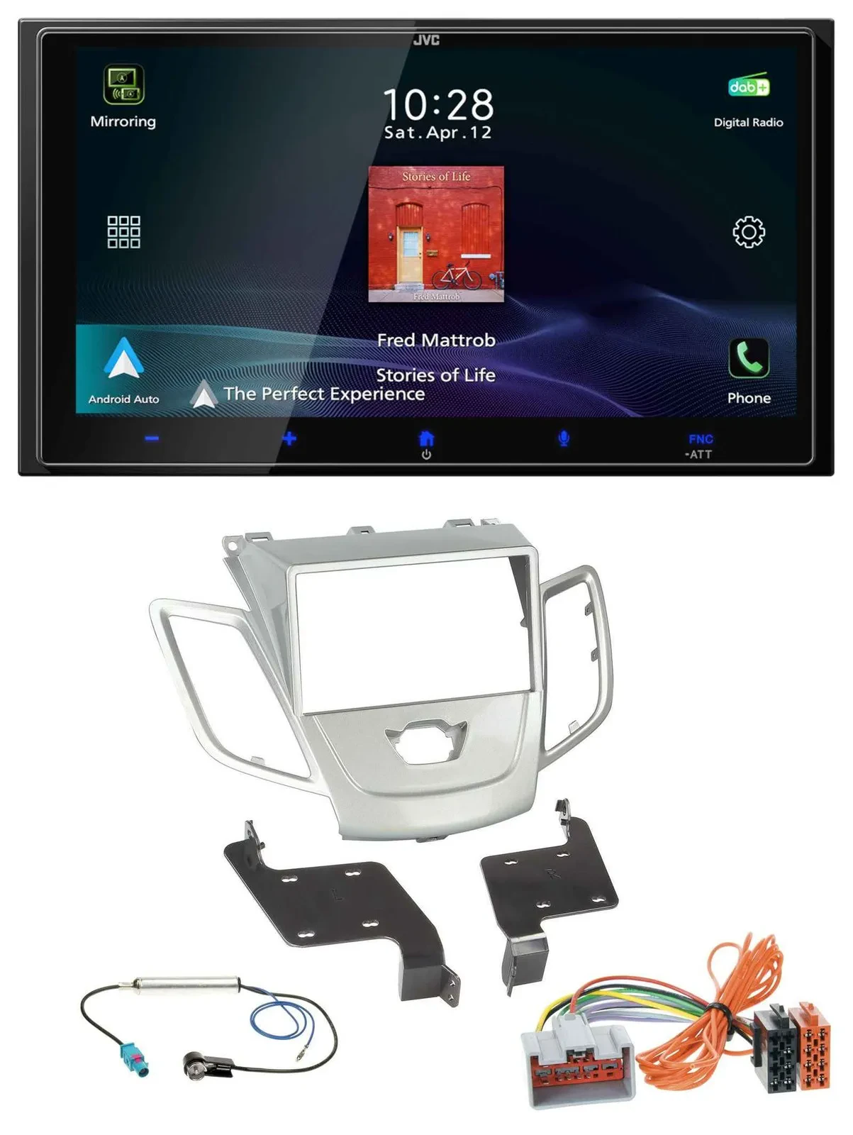 JVC USB Bluetooth 2DIN DAB MP3 Autoradio für Ford Fiesta 08-10 silber