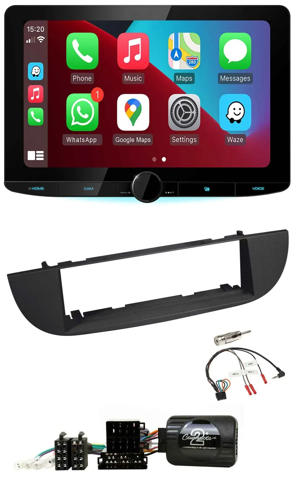 Kenwood Lenkrad USB DAB Bluetooth Autoradio für Fiat 500 ab 2007 schwarz