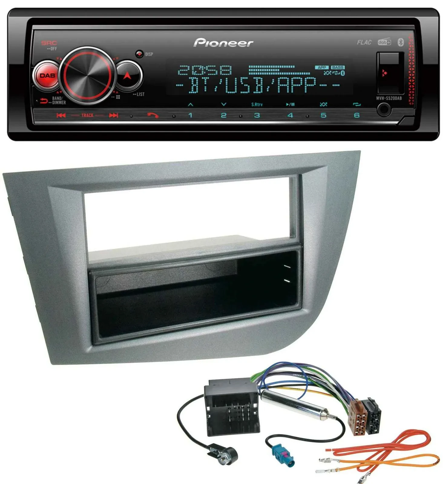 Автомагнитола Pioneer Bluetooth USB MP3 DAB для Seat Leon (с 2005), темно-серый металлик