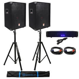 2 Rockville RSG10 10" PA Speakers+Technical Pro 1200w DJ Amplifier+Stands+Cables