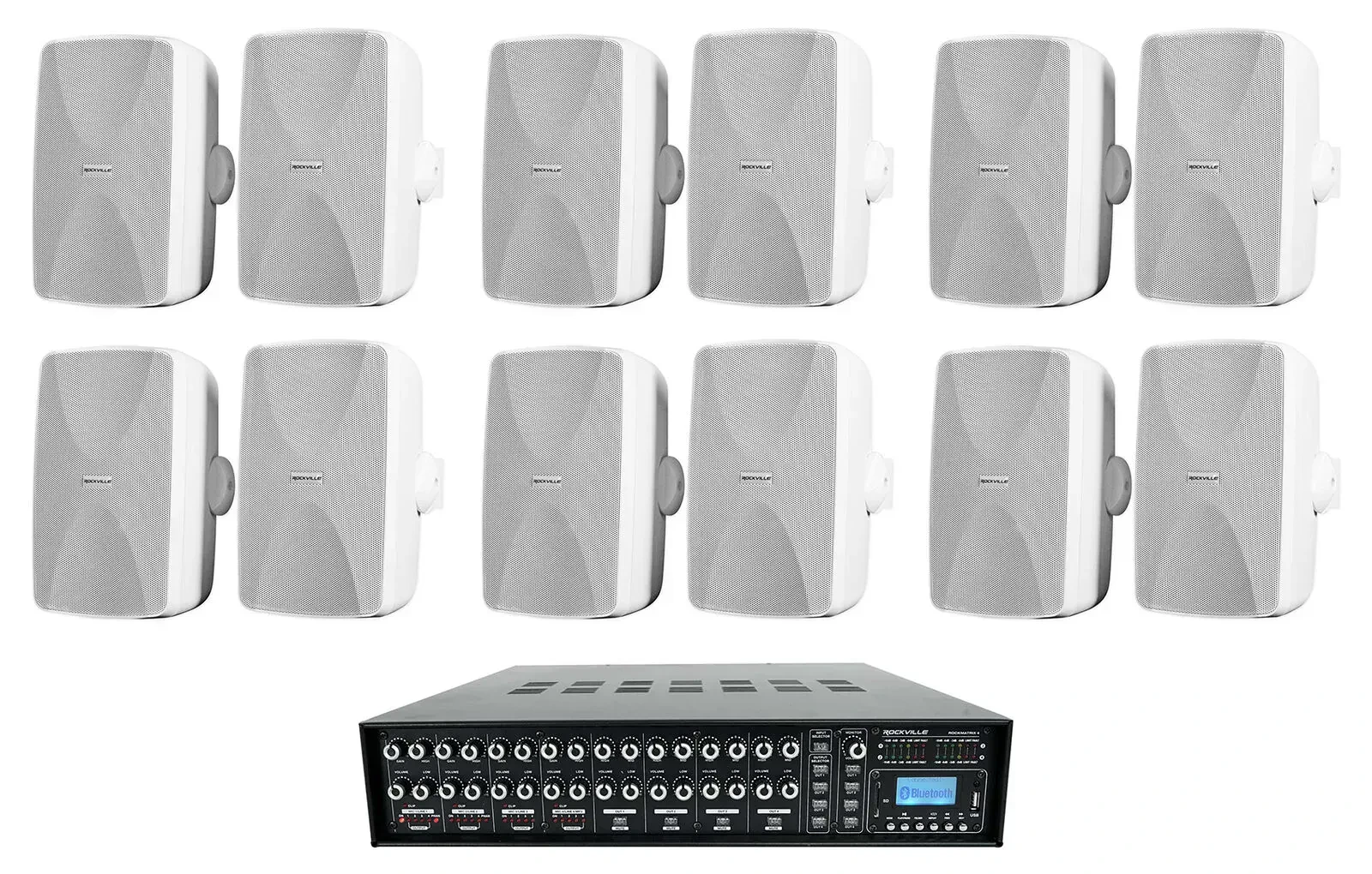 Настенная акустика Rockville ROCK MATRIX 4+(6) WET-7020W White с усилителем (12 штук)