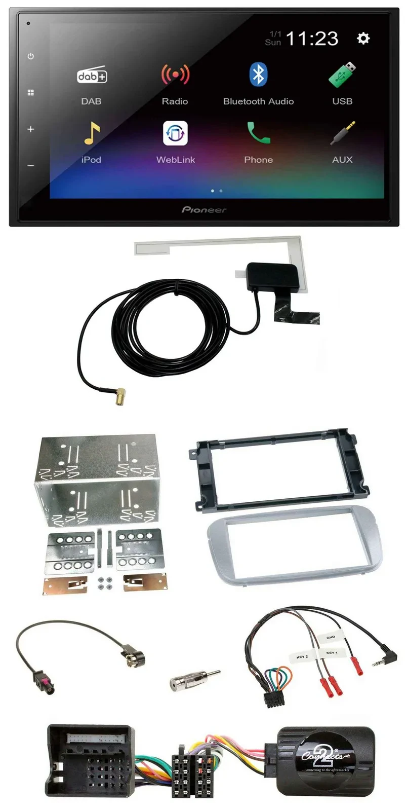 Pioneer DAB Lenkrad Bluetooth 2DIN USB Autoradio für Ford Galaxy C Max Focus Pro