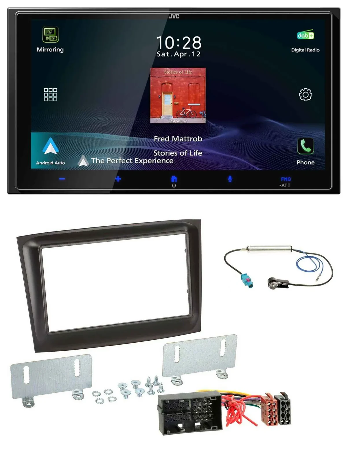 Автомагнитола для Fiat Doblo JVC 2-DIN, USB, Bluetooth, DAB, MP3, чёрная