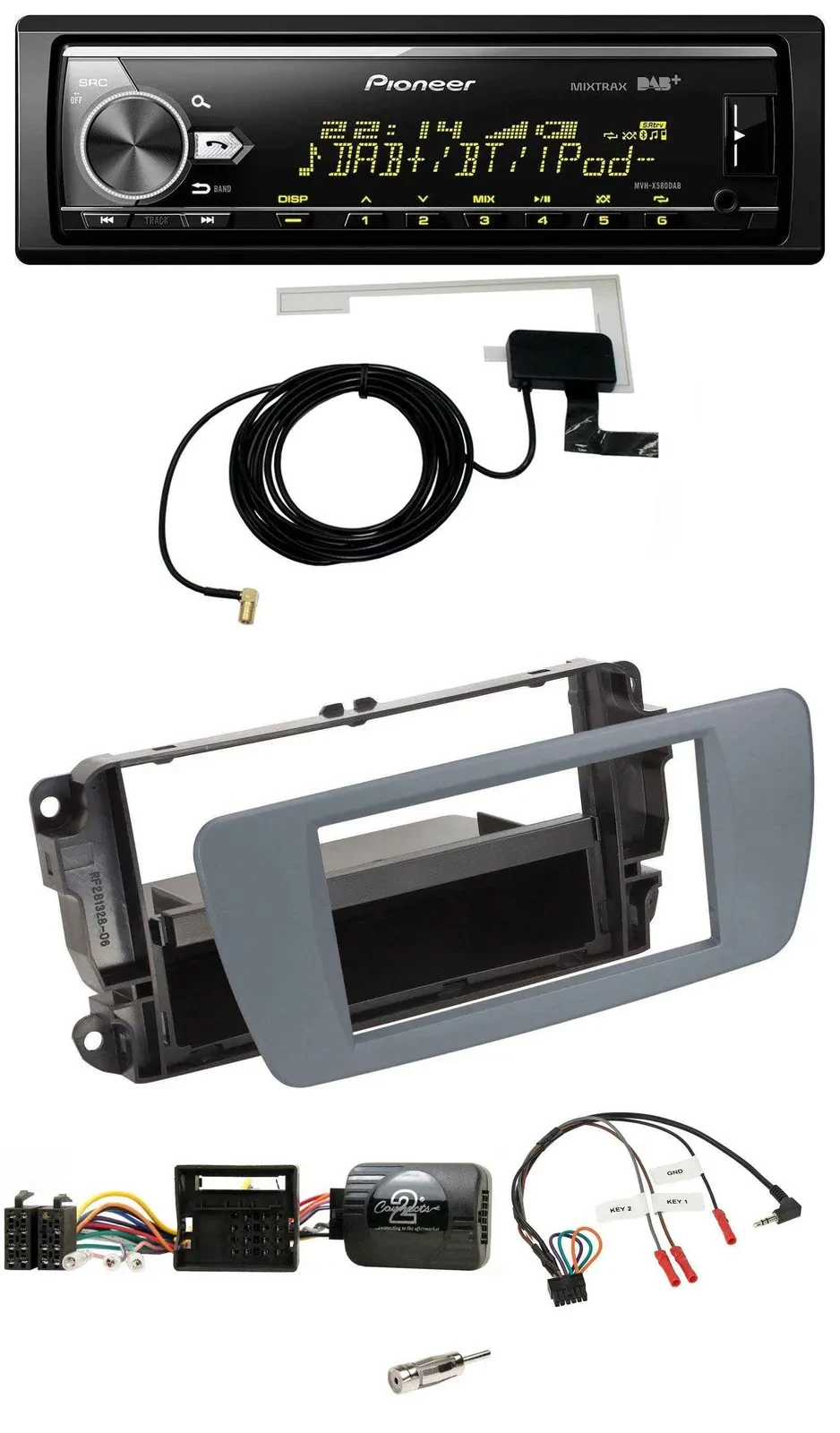 Автомагнитола Pioneer для Seat Ibiza, Bluetooth, DAB, USB, управление на руле, серый