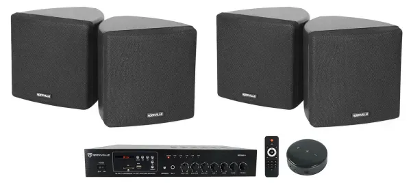 Rockville Commercial Bluetooth Amp+Wifi Receiver+(4) 3.5" Black Cube Speakers