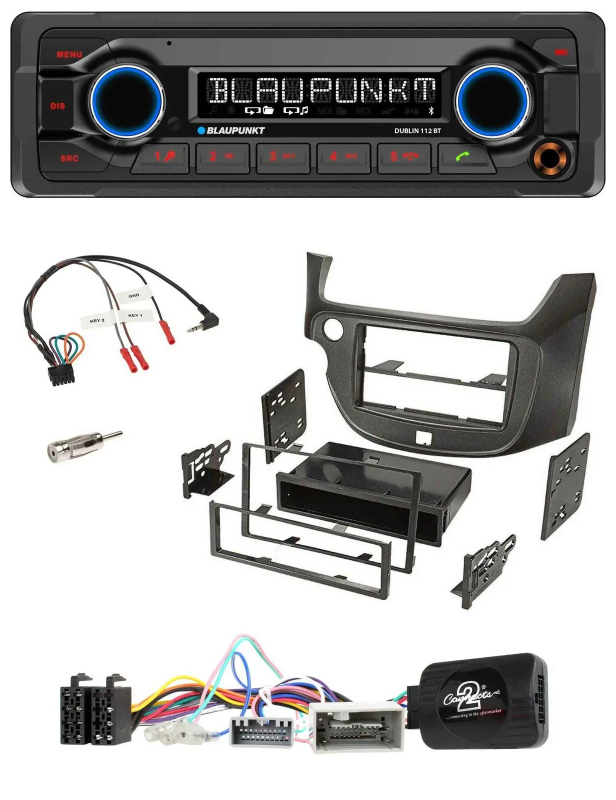 Blaupunkt MP3 Bluetooth USB Lenkrad Autoradio für Honda Jazz ab 2014 dunkelgrau