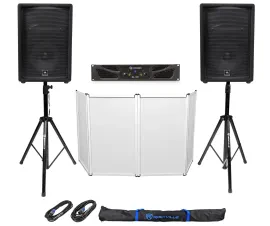 (2) JBL Pro JRX212 12" 2000w PA/DJ Speakers+Amplifier+Stands+Cables+Facade