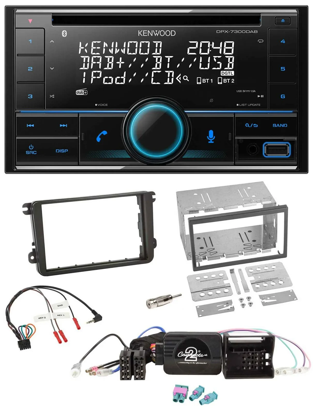 Kenwood CD 2DIN DAB USB Lenkrad Bluetooth Autoradio für VW Passat Polo Scirocco
