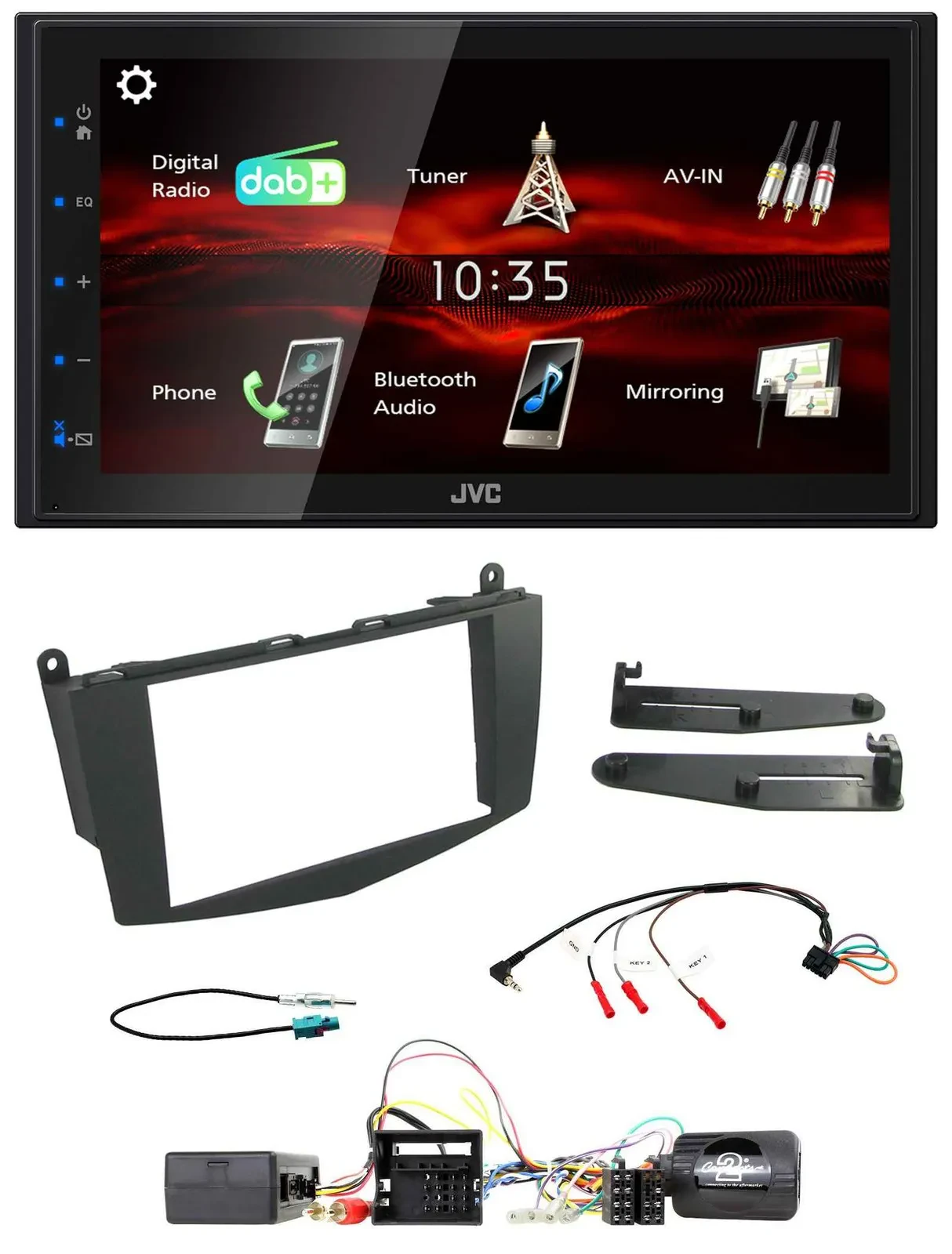 JVC USB Bluetooth Lenkrad DAB 2DIN Autoradio für Mercedes C W204 Aktivsystem ohn