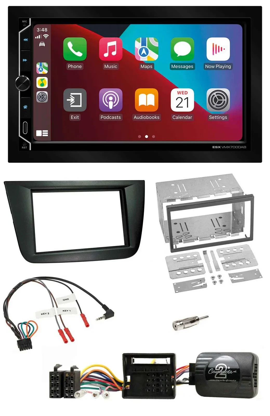 Автомагнитола ESX 2DIN, DAB, USB, Bluetooth, поддержка кнопок на руле, для Seat Altea/Toledo, черная