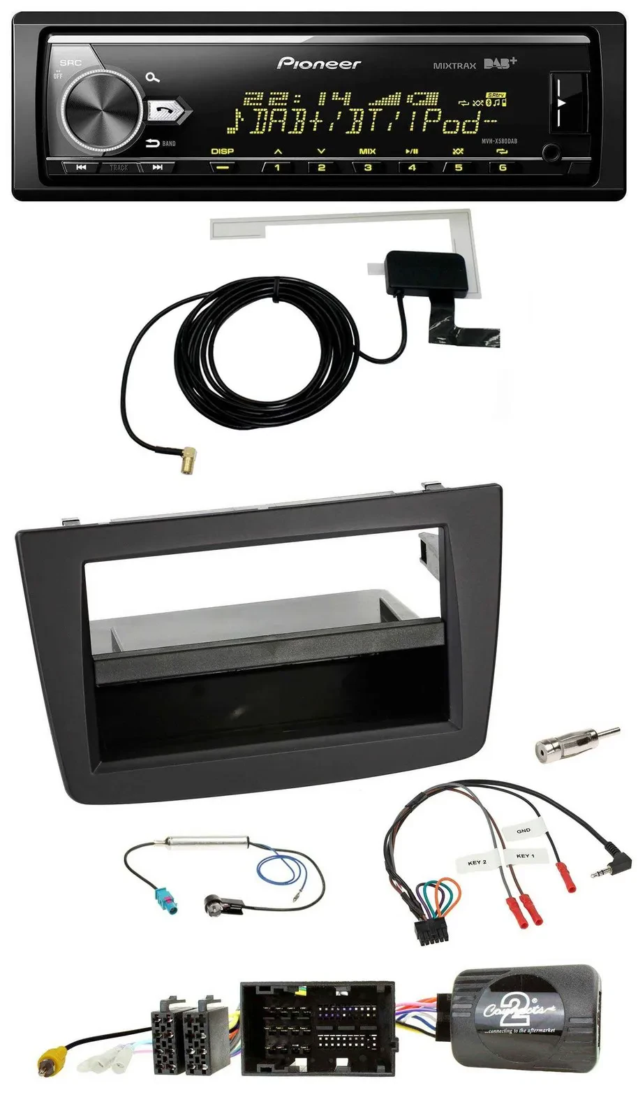 Автомагнитола Pioneer Bluetooth, DAB, USB, для Alfa Romeo Mito 955 (2014–2018), поддержка управления на руле, черный