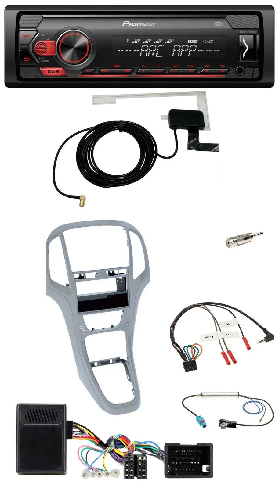 Pioneer 1DIN USB DAB MP3 Lenkrad Autoradio für Opel Astra J 09-16 Platin silber