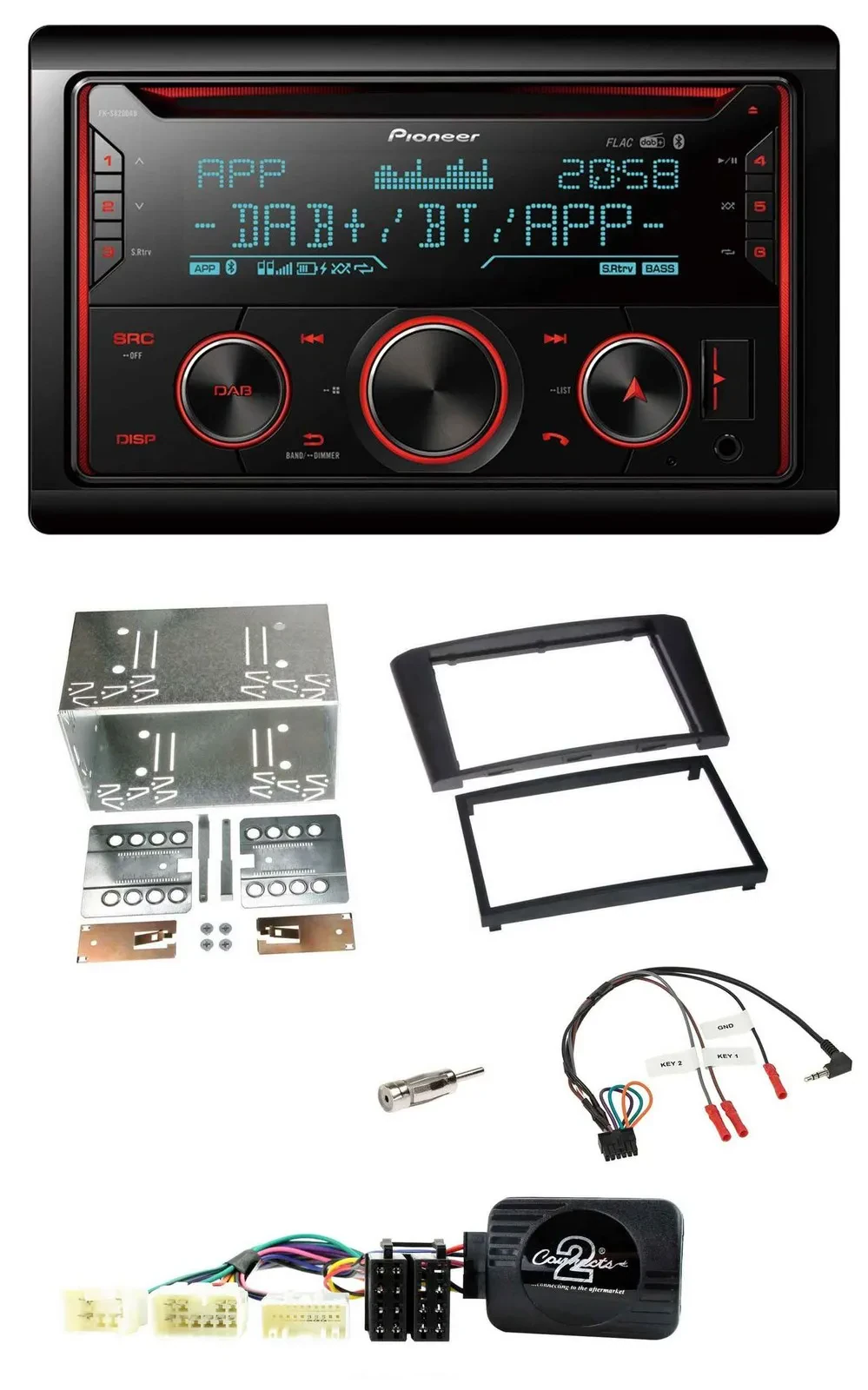 Автомагнитола для Toyota Avensis 2003–2009 Pioneer 2-DIN, DAB, Bluetooth, USB, CD, поддержка управления на руле