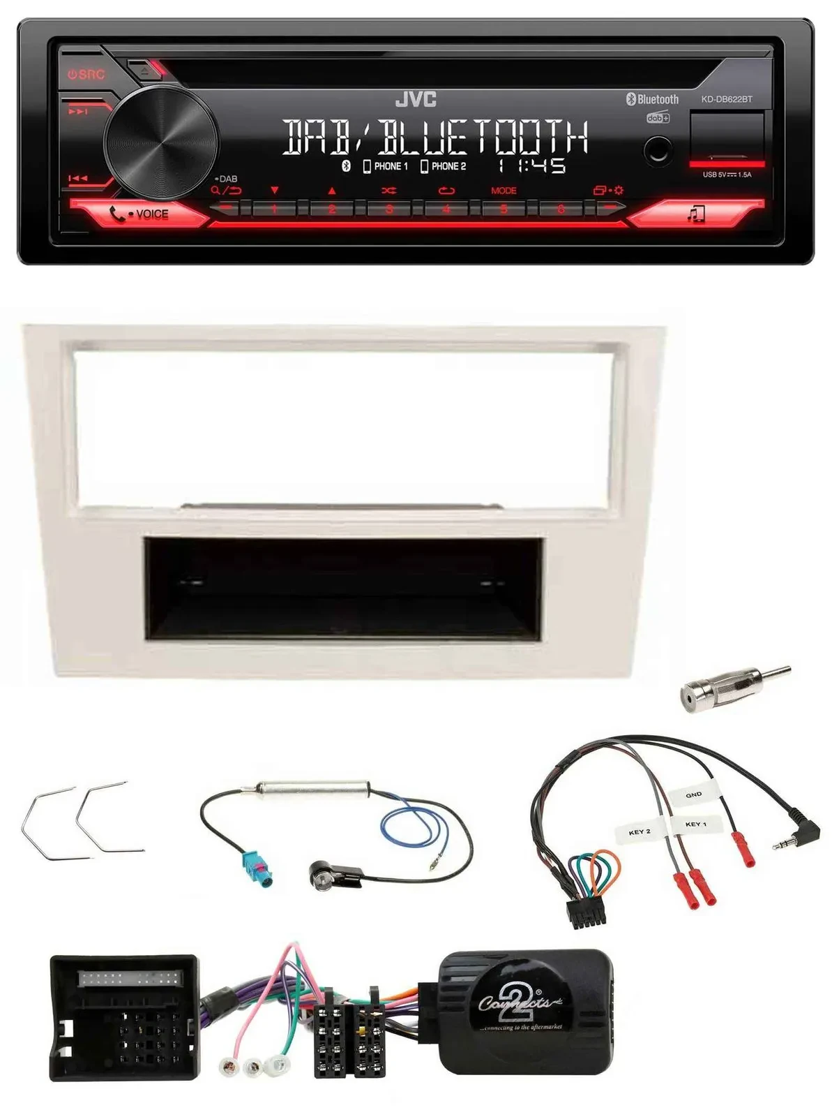 JVC CD DAB USB Bluetooth Lenkrad Autoradio für Opel Corsa D 2006-2008 perl-weiss