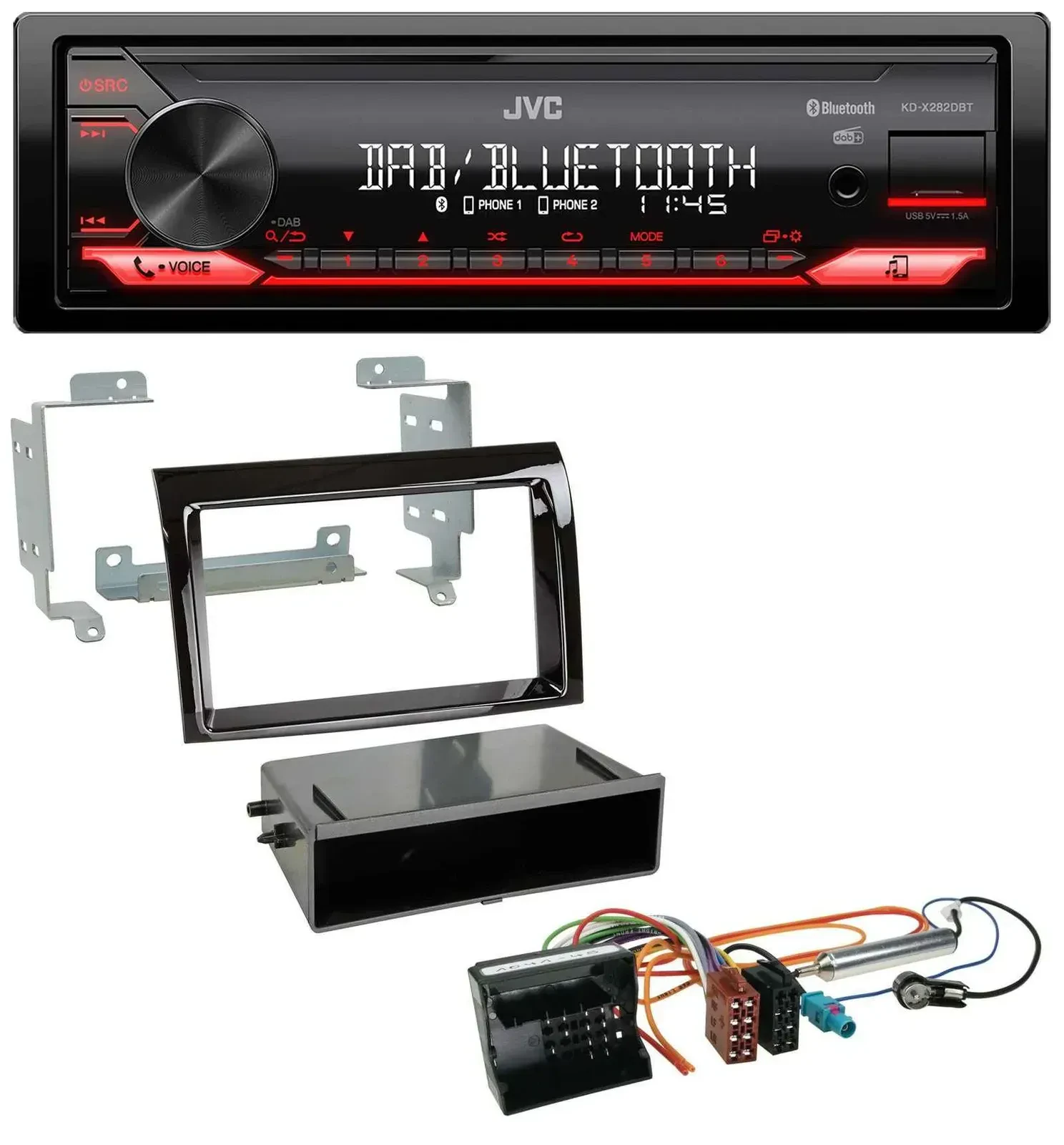 Автомагнитола JVC Bluetooth USB DAB MP3 для Citroen Jumper 2006–2011, Quadlock, черный (piano black)