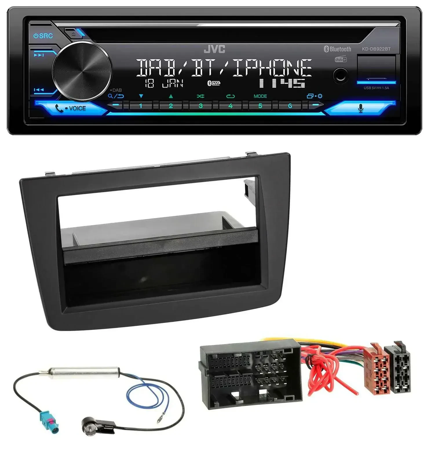 Автомагнитола JVC Bluetooth, USB, DAB, CD, MP3, черная, для Alfa Romeo Mito 955 (с 2014)