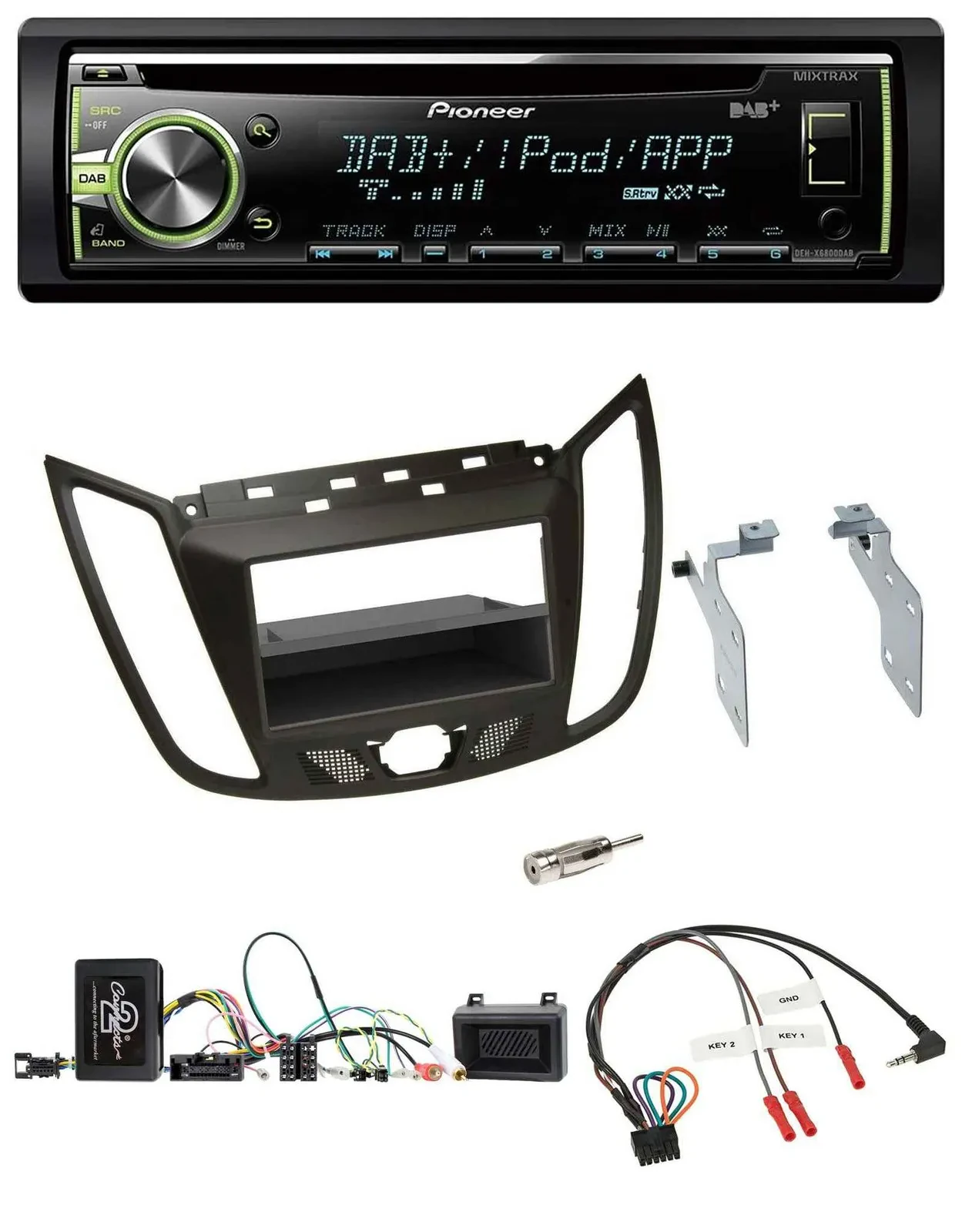 Автомагнитола Pioneer DAB, CD, USB, MP3, поддержка кнопок на руле, для Ford C-Max/Kuga, коричневый