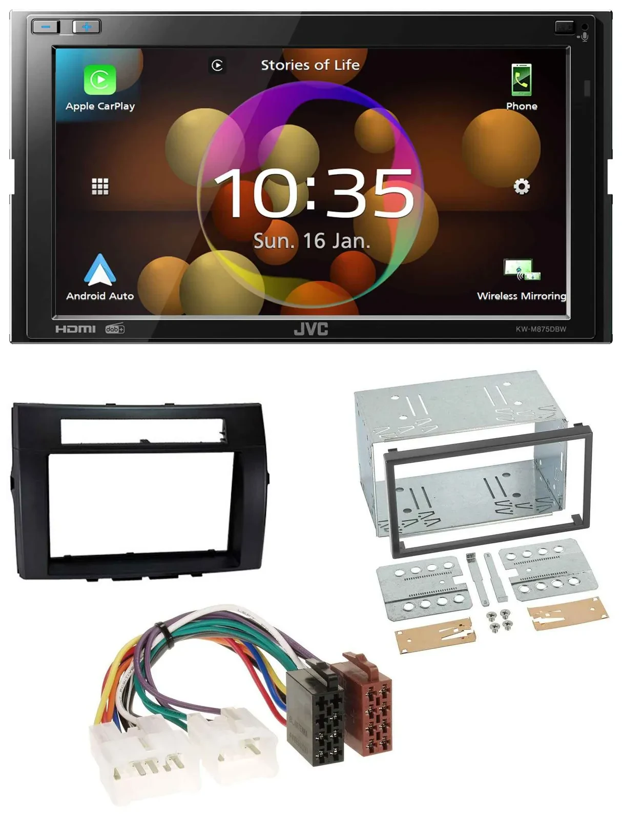 JVC DAB MP3 2DIN Bluetooth USB Autoradio für Toyota Corolla 04-09 Verso schwarz