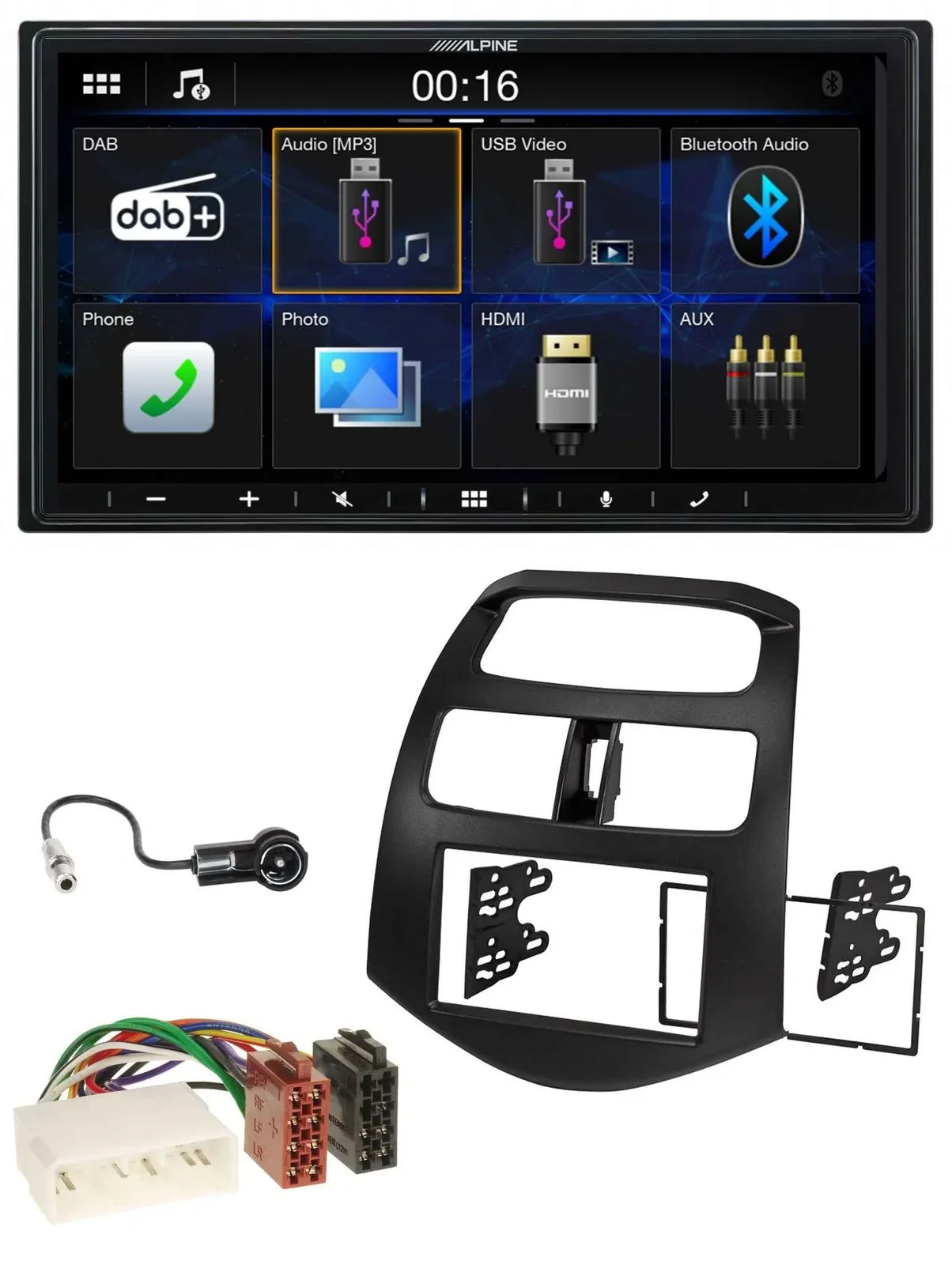 Автомагнитола для Chevrolet Spark (KLM, 2012–2013) Alpine 2DIN, Bluetooth, MP3, DAB, USB