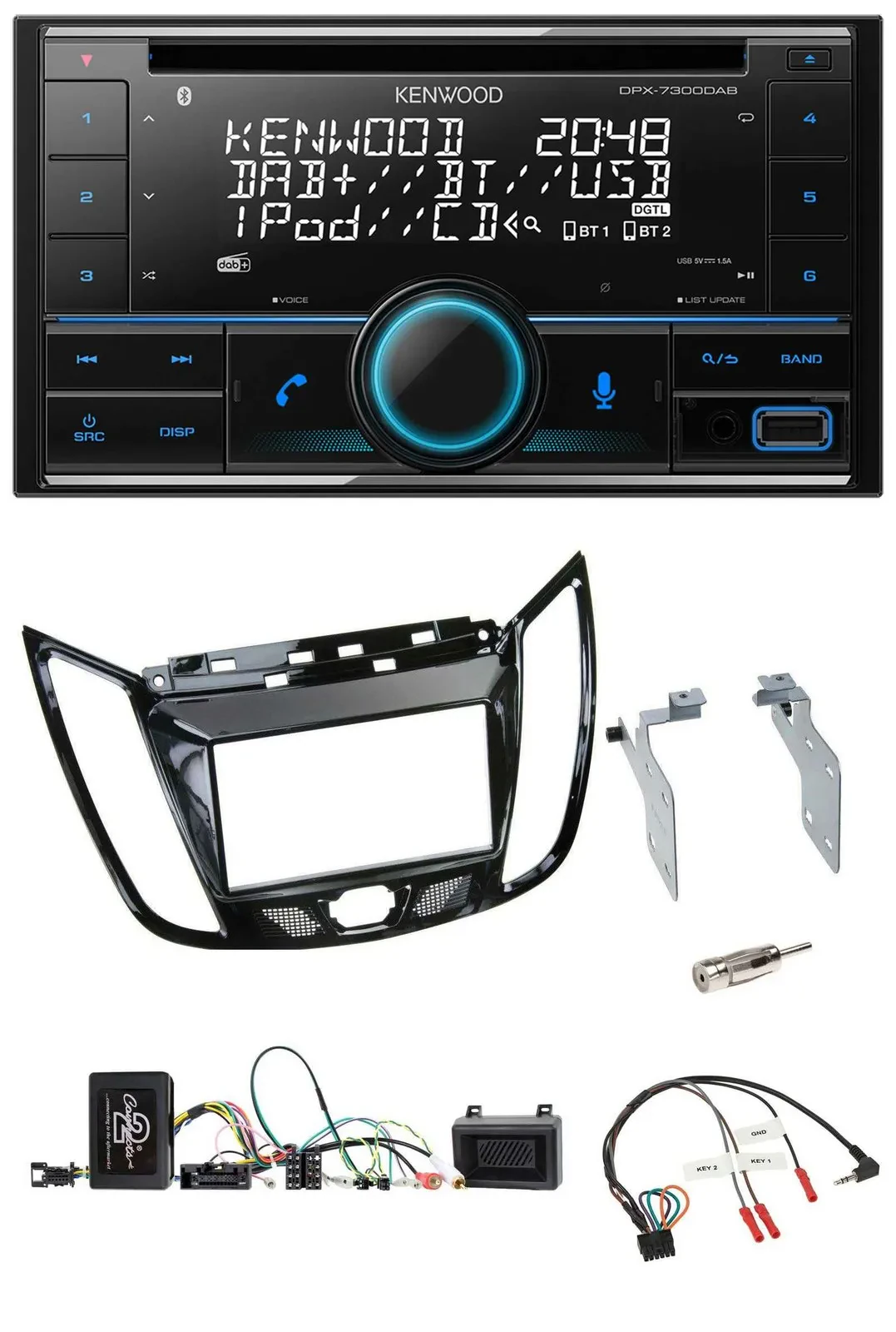 Kenwood CD 2DIN DAB USB Lenkrad Bluetooth Autoradio für Ford C-Max Kuga Klavierl