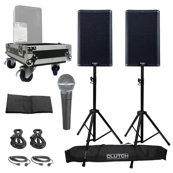 QSC K10.2 K2 Series 10" 2-Way Active Powered Speakers w Mic & Road Case