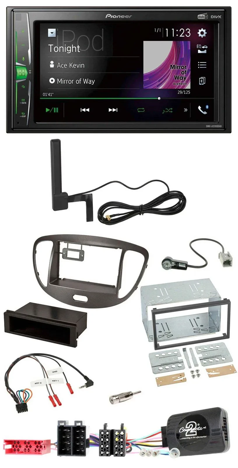 Pioneer MP3 DAB Lenkrad 2DIN Bluetooth Autoradio für Hyundai i10 2009-13 dunkels