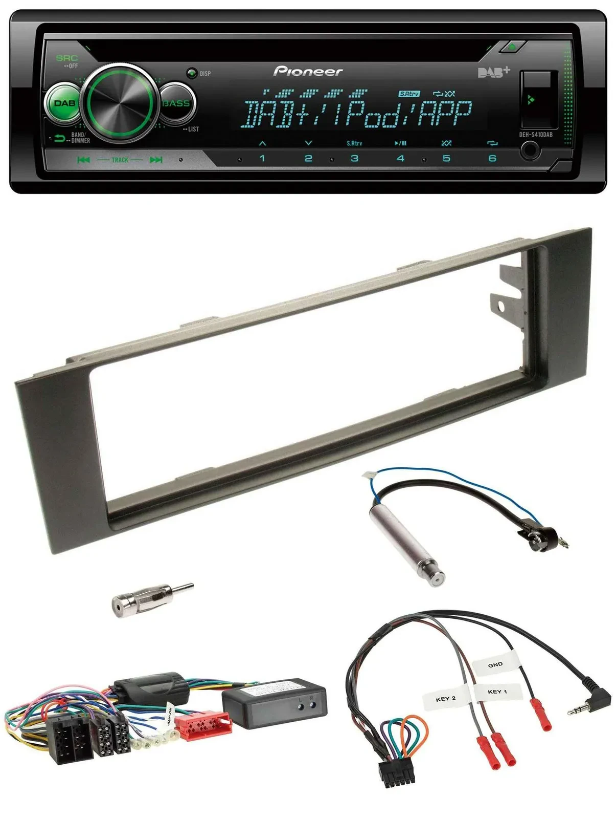 Автомагнитола для Audi A3 2003–2006 Pioneer USB/MP3/DAB, CD, с адаптером управления на руле