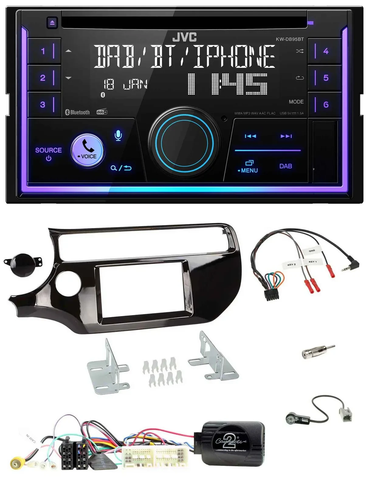 JVC Lenkrad USB 2DIN DAB Bluetooth CD Autoradio für Kia Rio UB 2017-2023 piano s