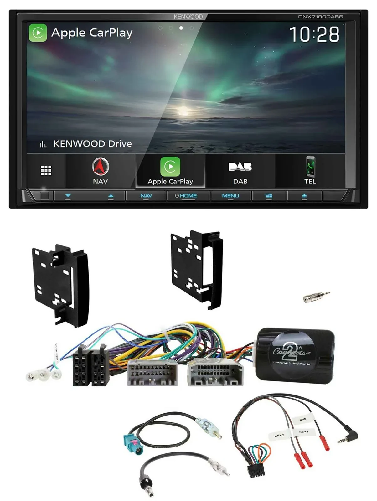 Kenwood Bluetooth USB 2DIN Lenkrad TMC DAB Navigation für Chrysler Dodge Jeep